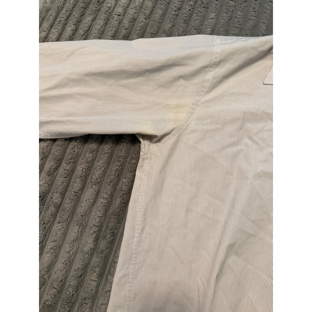 Bergamo New York Mens XL 17-17.5 Tan White Striped Long Sleeve Dress Shirt - Picture 4 of 5